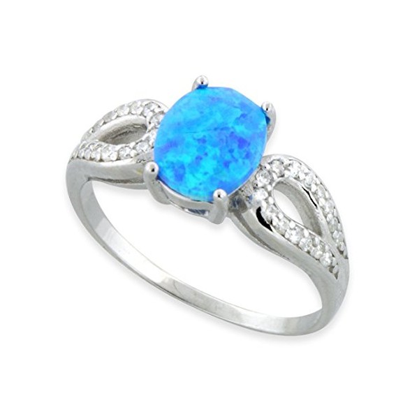 SILVERCLOSEOUT Sterling Silver Created Blue Opal Engagement Ring - Size