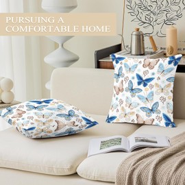 ECZOIL Set of 2 Cushion Covers for 40 x 40 cm, Floral Decorative Cushion Cover, Short Plush, 16 x 16 Inch Double-Sided Print, Decorative Cushion Cover for Living Room, Sofa, Bedroom, Butterfly