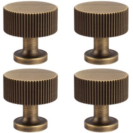 RZDEAL Antique Brass Cabinet Knobs Pulls, Solid Brass Cabinet Drawer Dresser Retro Knobs Traditional Handles(1-1/8"x1-1/8/28mmx28mm), 4 Pack