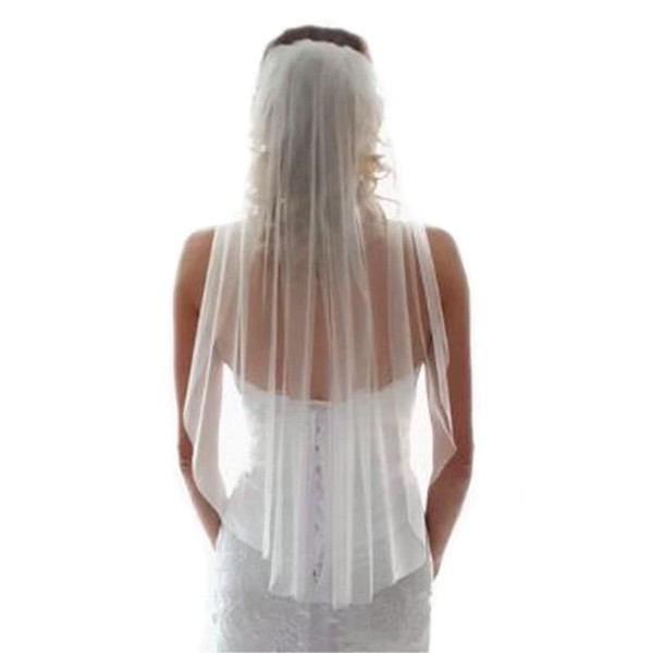 HEREAD 1 Tier Bride Wedding Veil Short Wasit Elbow Length Bridal Tulle Veils with Comb and Cut Edge (White)