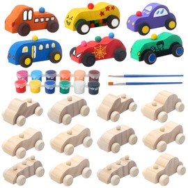 Colcospie 18Pcs Wooden Cars, DIY Wooden Cars to Paint for Kids