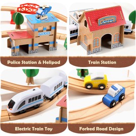 Toddler Wooden Train Set Toy, Electric Train Track Toys for 3 4 5 Years Old Kids, Boys and Girls