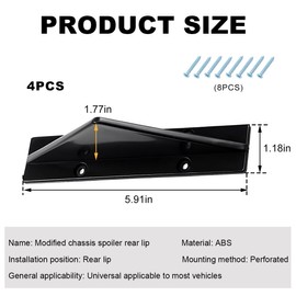 KVAEY 4 PCS Car Rear Lower Bumper Wing Lip Diffuser, Shark Fin Car Spoiler Wing Rear Bumper Decoration, Universal Rear Bumper Lip Splitter for Cars Trucks SUVs, Car Accessories (Straight Black)