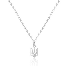 Tela Jewelry Ukrainian Tiny 7 mm Trident Trizub Necklace Genuine .925 Sterling Silver Dainty Necklaces Minimalist Design | Ukraine Jewelry, 20", Sterling Silver, No Gemstone