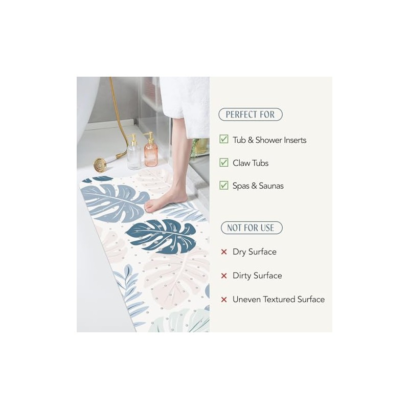 SHUCHING Non-Slip Blue Bath Mat for Safe Showering