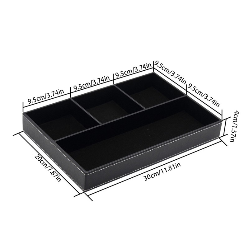 4 Compartments Leatherette Valet Tray Desk Dresser Top Organizer Box
