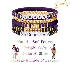 GAUEIOUR Olivia Bracelets Set for Women,Guts&Sour Album Bracelet,Purple Series Soft Clay Bracelet,Concert Music Inspiration Fan Bracelet,Friendship Elastic Bracelet