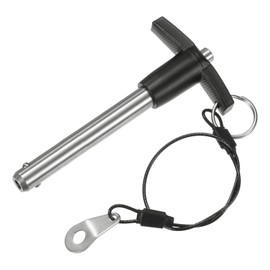 M METERXITY T Handle Lock Pin, 25/64" [10mm] Dia., 2-3/8 [60mm] Usage Length Push-Button Quick Release Locking Pins W Lanyard Cable for Speaker/Aviation/Gym/Machine [304 Stainless Steel]