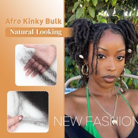 12 Inch Afro Kinkys Bulk Human Hair For Twist,100% Human Hair 4C Kinky-Curly for Dreadlocks, Loc Repair, Braiding Hair(Natural Black, 50 Gram)