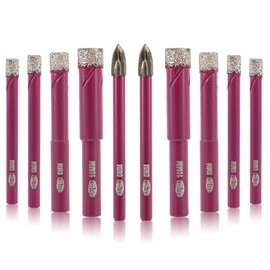 QUEFORET Diamond Drill Bits Set 10pcs - 8pcs 6/6/6/6/8/8/10/10mm Dry Hole Saw, 2pcs 6mm Carbide Bits for Ceramic Porcelain Tile Marble Granite, Round Shank