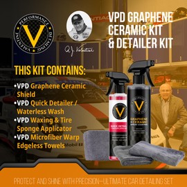 VPD Graphene Ceramic Kit & Detailer Kit - Ultimate Car Detailing Set with Graphene Ceramic Shield, Quick Detailer Waterless Wash, Edgeless Microfiber Towels & Microfiber Sponge Applicator