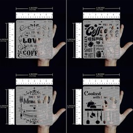 CrafTreat Reusable Kitchen Stencils for Painting on Wood, Canvas, Fabric, Wall - Coffee Love, Coffee, Food Memories and Cooked with Love - Pack of 4 - 6x6 Inch