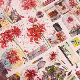 Alideco Brand Flake Sticker Sticker Collage Material Paper Retro Cute Flowers, Lemon, Strawberry, Fruit PET Water Resistant Korean Sticker Book, Memo Paper Notebook Material, Diary Decoration Supplies