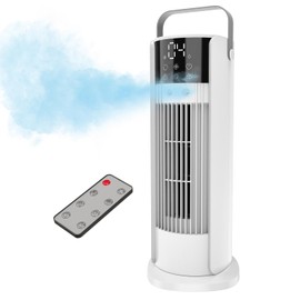 XIUREI 16'' Misting Tower Fan, 700ml Tank, 90° Oscillating Fan w/Remote, Bladeless Desk Fan, 4 Speeds, Timer, Cooling Fan for Bedroom, Desk, Table, Office, Room