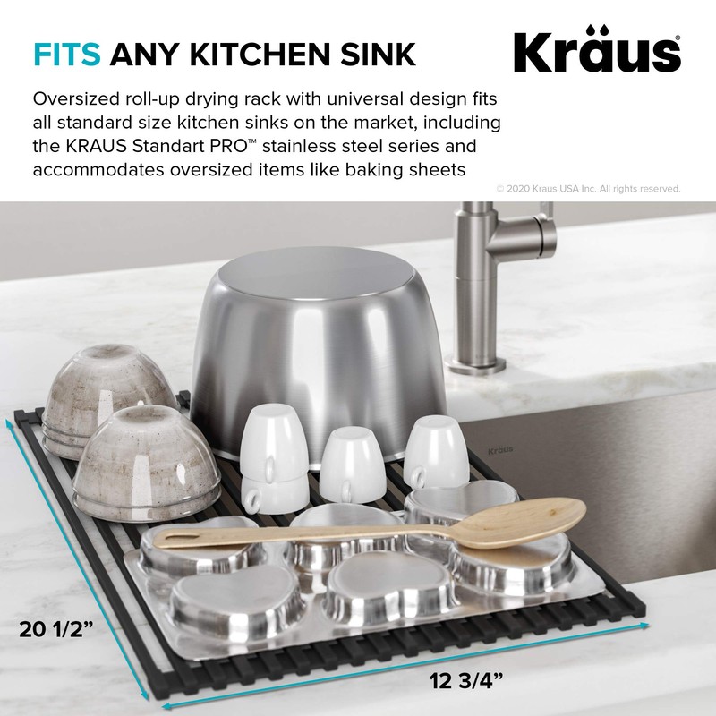 Kraus Multipurpose Over-Sink Roll-Up Dish Drying Rack, Colander and Trivet