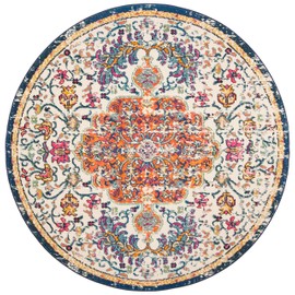 Safavieh Madison Collection MAD447A Boho Chic Medallion Distressed Area Rug, 9' x 9' Round, Ivory / Orange