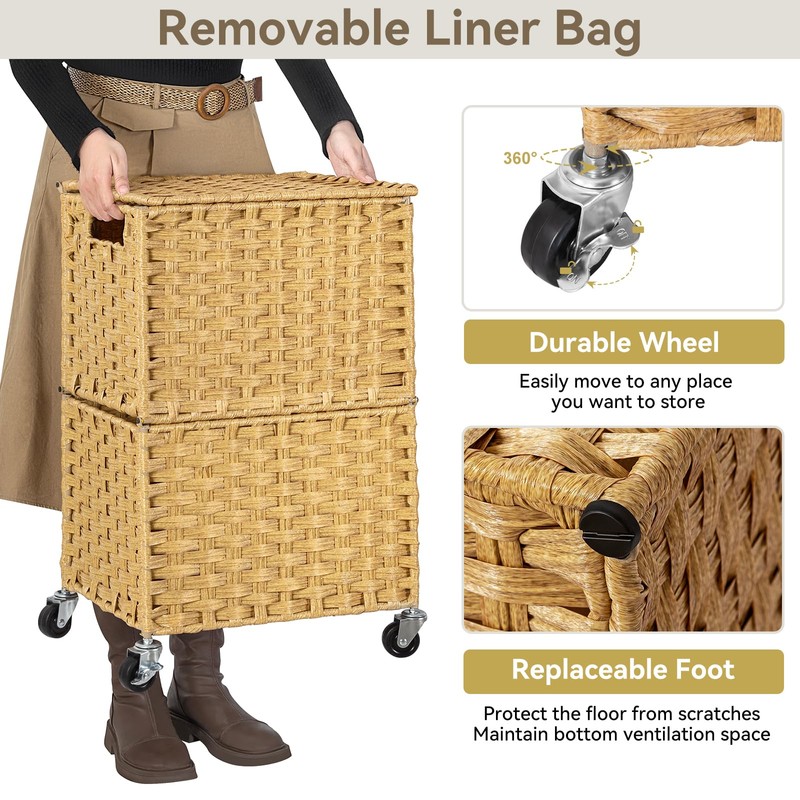 Chrislley 90L Slim Laundry Hamper with Wheels, Rolling Laundry Basket
