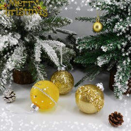Fassory 9Pcs 80MM Gold Christmas Baubles, Galaxy Themes Christmas Tree Ornaments, Xmas Tree Decorations Baubles (Gold)
