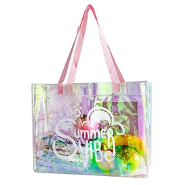 TotePrint Holographic PVC Handbag - Clear Transparent Bag with Letter Pattern, Stadium Approval (Pack of 1), B029-d2079-2-300-11