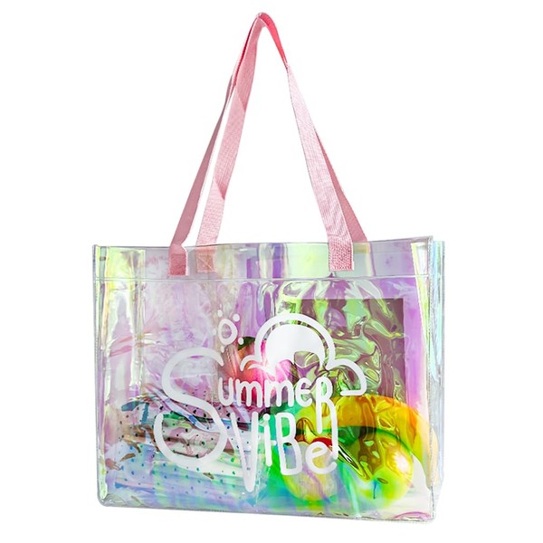 TotePrint Holographic PVC Handbag - Clear Transparent Bag with Letter