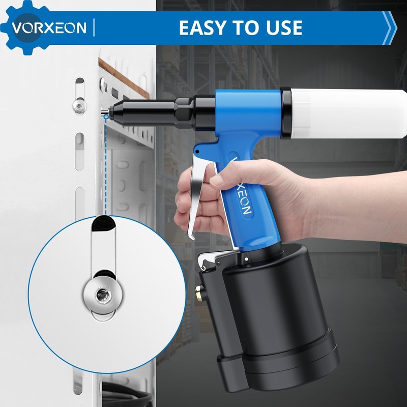 VORXEON Pneumatic Rivet Gun Set 3/32", 1/8", 5/32", 3/16" Air
