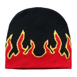 LeeCAE Flame Beanie Y2K Beanies Fire Flame Beanie Knit Beanie Hat Skullies Beanie Slouchy Beanie Flame Skull Cap Graphic Beanie- Red