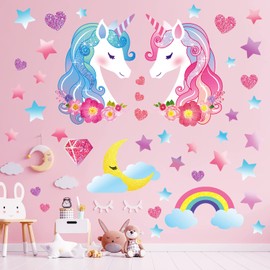 DECOWALL DSL-8068 Unicorn Wall Sticker Decor Kindergarten Nursery Kids Room DIY Wall Decal Sticker Wall Art Stickers Boys Girls Children Bathroom Decoration Vinyl Bedroom Teen Kids Wallpaper Wallpaper