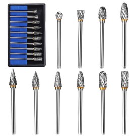 HSEAMALL10PCS Tungsten Carbide Rotary Burr Set Double Cut Burr Bits Die Grinder Bits 1/8" Shank for Woodworking Cutting, Carving, Engraving,Metal Polishing Drilling