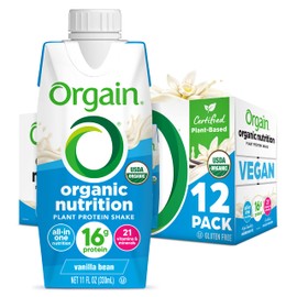 Orgain Organic Nutritional Vegan Protein Shake, Vanilla Bean - 16g Plant Based Protein, Meal Replacement, 21 Vitamins & Minerals, Fruits & Vegetables, Gluten Free, Non-GMO, 11 Fl Oz (Pack of 12)