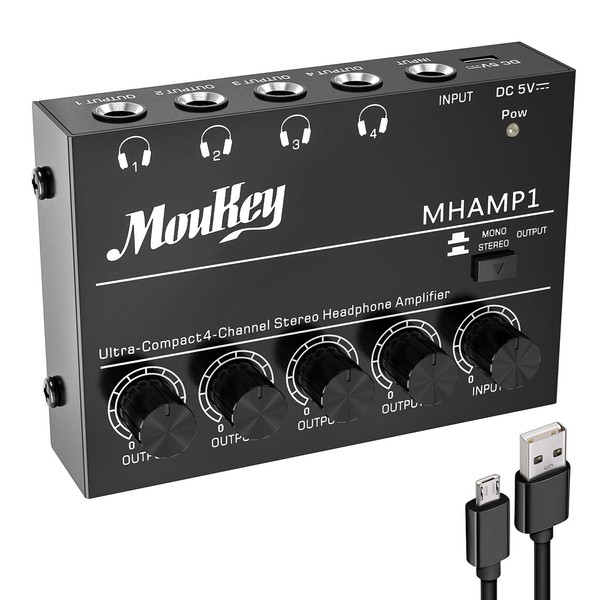 Moukey Headphone Amp Amplifier 4 Channels Metal Stereo Audio Amplifier,Mini