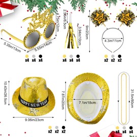 Zeyune 24 Pcs 2025 New Year Eve Party Supplies Happy New Year Headbands Hats Glasses Tassel Beaded Necklaces New Year's Noise Makers