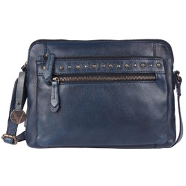 Genuine Italian Leather Boho Studded Shoulder Sling Bag - Stylish, Durable, & Perfect for Everyday Use for women, Navy, Small