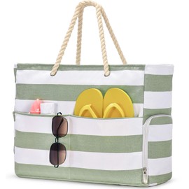 oscaurt Beach Bag Swimming Bag Women's Waterproof Beach Bag Large with Shoe Compartment Shopping Bag Swimming Bag Tote Bag for Shopping Travel Sports, Grey-green