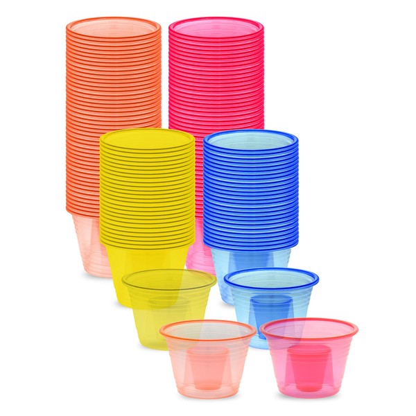 zappy 150 Assorted Neon Colors Disposable Plastic Party Bomber Power Bomber Jager Bomb Cups Shot Glass Glasses Shot Cup Cups Jager bomb glasses 150 Ct Assorted Colors