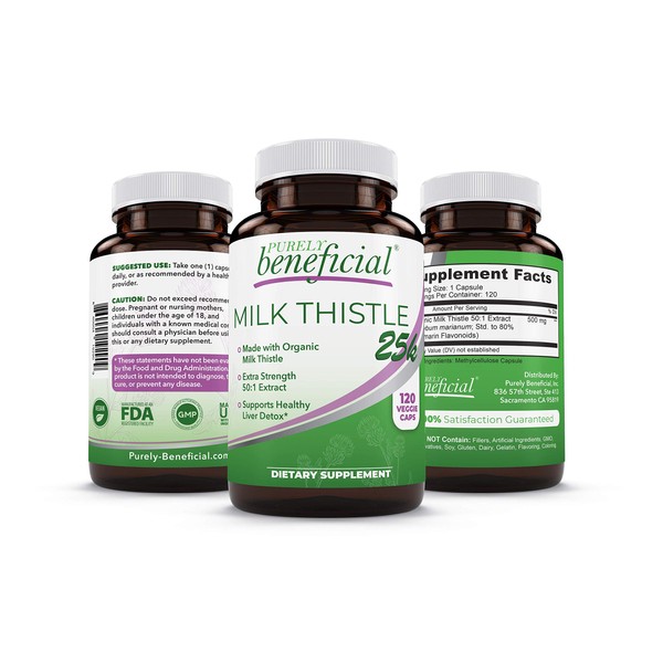 Milk Thistle Capsules- 25,000 MG Strength- 50X Concentrated Seed Extract & 80% Silymarin Standardized- 120 Vegan pills- Supports Healthy Liver Cleanse & Detoxification, Non-GMO- 4 Month Supply