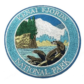 Kenai Fjords National Park 3.5" Embroidered Patch DIY Iron or Sew-on Decorative Vacation Travel Souvenir Applique Wander Nature Wildlife Hike Trek Camping Explore Mountains Stars Moon Trails Scout