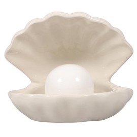 Ceramic Shell Pearl Night Light - Decorative Bedside Lamp for Bedroom, Office, Party, and Gift - White Clamshell Design