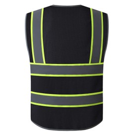 LOHASWORK Reflective Mesh Safety Vest - High Visibility Multi Pockets Breathable Workwear, ANSI/ISEA Standard (Large, Black-02)