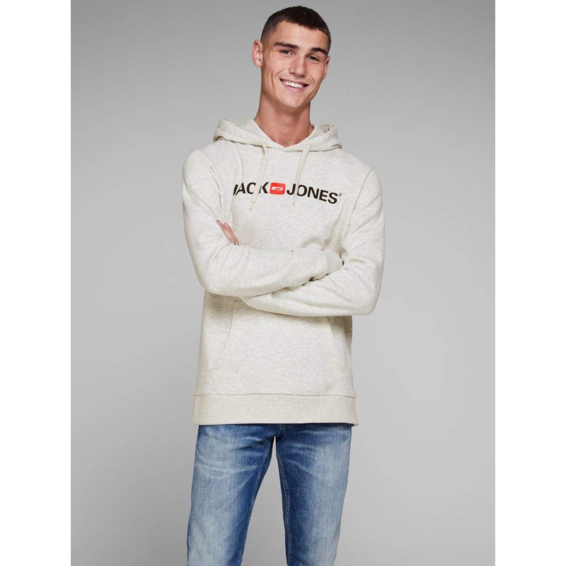 Jack & Jones Men’s Hoodie, Hooded Jumper with Logo, White
