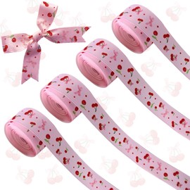 Cherry Bow Wired Edge Ribbon 20 Yards Craft Ribbons Pink Ribbon for Wreath Hair Bow Wrapping Gifts Packing, Cherry Grosgrain Ribbons Birthday Weeding Gender Reveal Party Home Accessory Decorations