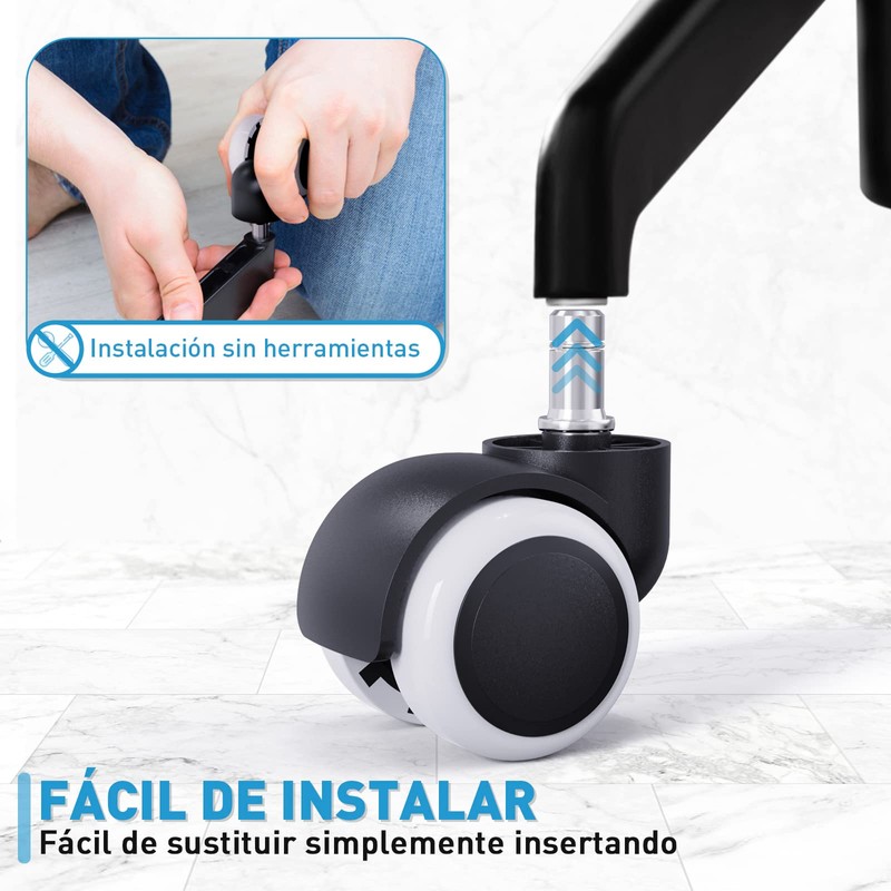 LIHAO 5X Ruedas Silla Oficina 11mm/50mm Rueda Silla Giratoria (Blanco