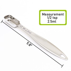 BERYLER 2PCS 1/2 Teaspoon(2.5 mL | 2.5 cc) Single Measuring Spoon, Stainless Steel Rectangular Individual Measuring Spoons, Long Handle Measuring Spoons Only