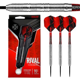 Harrows Rival 90% Tungsten Barrel Steel Tip Darts Set 21g, 22g, 23g, 24g, 25g & 26g - Includes Trilateral Barrel Grip, Red Supergrip Ignite Midi Shafts & Micron Prime Flights (25g)