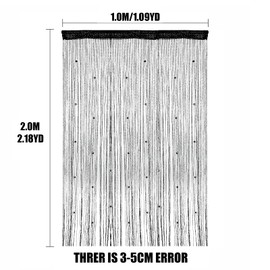 String Curtain Panel, Glitter Door Wall Window Doorways Panel Fly Screen Fringe Room Divider Blinds, Decorative Tassel Ribbon Strip Silver Screen for Living Room, Bedroom, Party Event (Black)