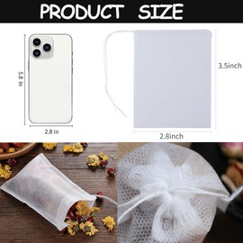 100 PCS Tea Bags Empty, 5 X 7 cm Mesh Bags, Small Empty Tea Bags Biodegradable Tea Filter Bags with Drawstring, Disposable Unbleached Tea Filter Bags with Drawstring