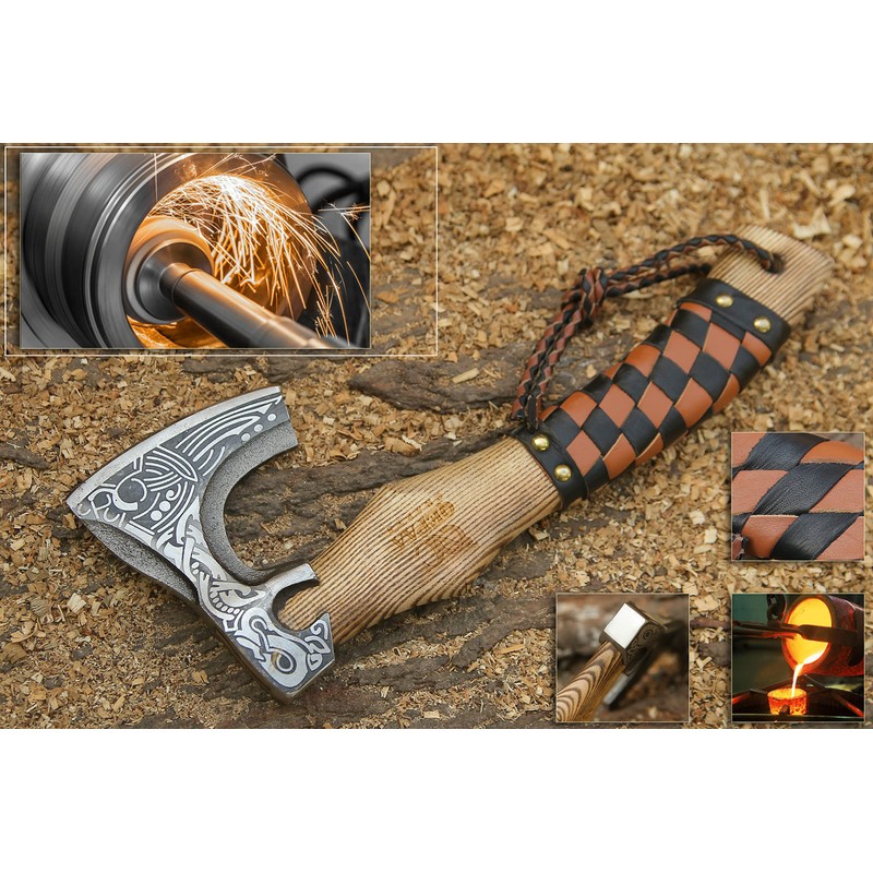 QEPAA CRAFTS 13” Inch Valhalla Axe – Carbon Steel Viking