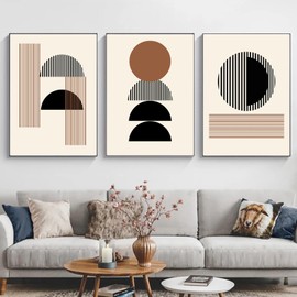 HEHGVCF Set of 3 Black Canvas Picture Pictures, Abstract Art Pictures, Line Wall Pictures, Modern Living Room, Bedroom Wall Pictures Decoration, Without Frame (Geometry, 30 x 45 cm)