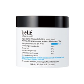 belif Aqua Bomb PHA Exfoliating Toner Pads | Moisturizer |Good for: Dryness, Uneven Texture, Pores, Dullness, Oiliness |Hydrating |for Oily, Combo, Normal Skin Types