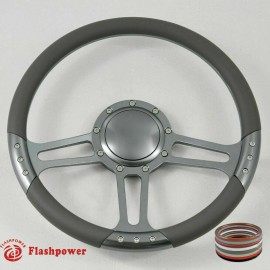 FLASHPOWER 14" Gun Metal Billet Dark gray Steering Wheel Caprice GM Chevy Blazer W/Horn