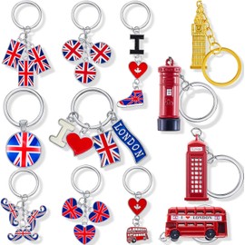 Henoyso - Paquete de 12 llaveros de metal con bandera del Reino Unido, Big Ben, autobús de doble piso, para decoración de fiestas, varios estilos, Color elegante., Talla única